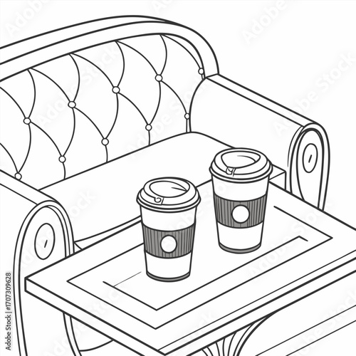 illustration of a cup of coffee and sufa table
