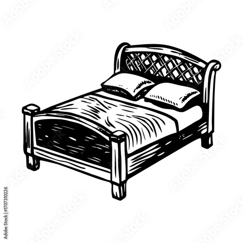 A vintage style illustration showing bed