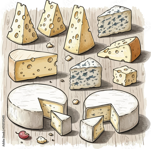 Assorted Cheese Platter Gourmet Selection on Rustic Wooden Table Dairy Delights