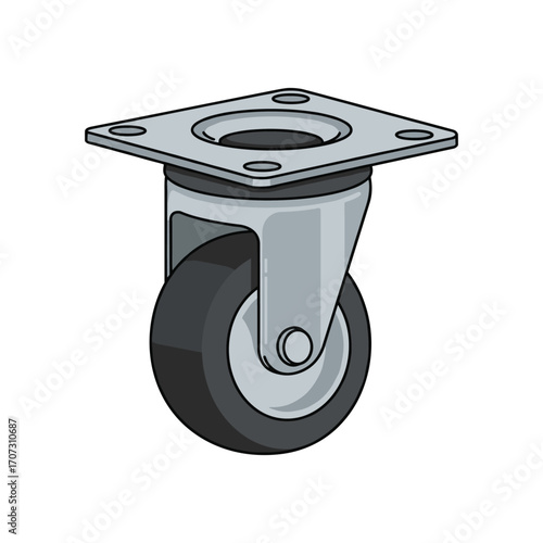 Swivel castor wheel with mounting plate – flat illustration