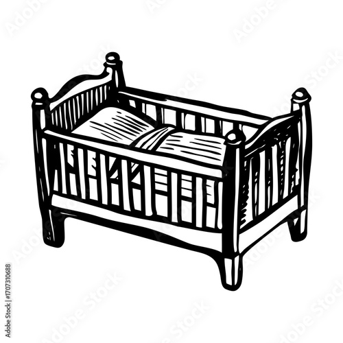 A vintage style illustration showing crib