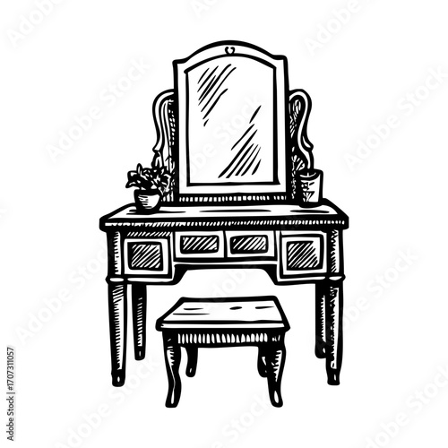 A glyph style illustration depicting dressing table