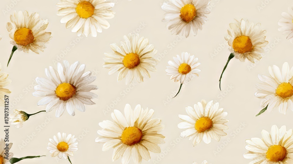 Fototapeta premium Elegant Creamy White Daisy Floral Pattern: Soft, Painterly Style, Romantic Mood.