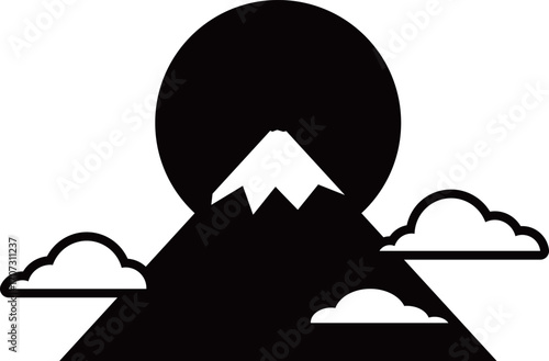富士山と初日の出のアイコン　モノトーン