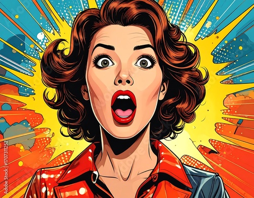 Woman with wide eyes, surprised expression