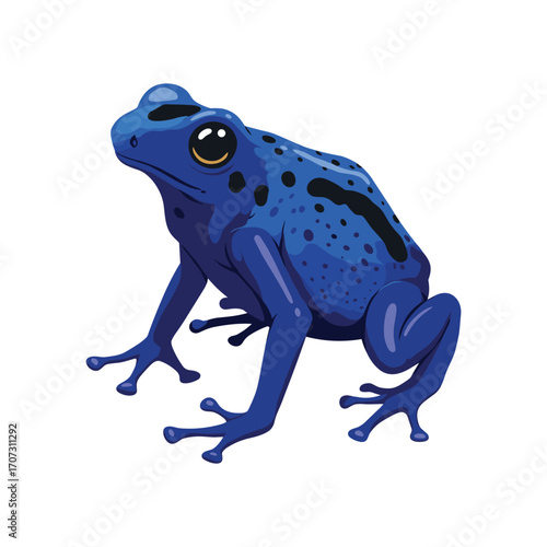 Vibrant blue poison dart frog sitting – flat illustration