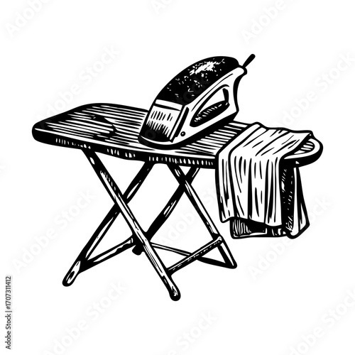 A vintage style illustration showing ironing board