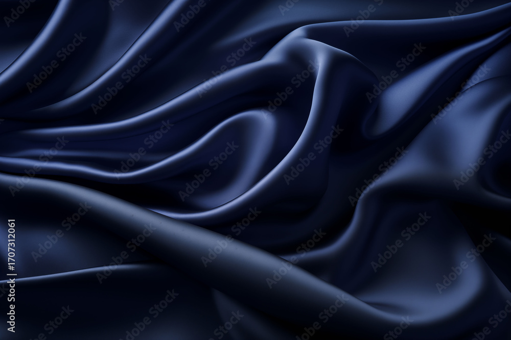 Fototapeta premium Midnight navy blue satin fabric with luxurious folds, background