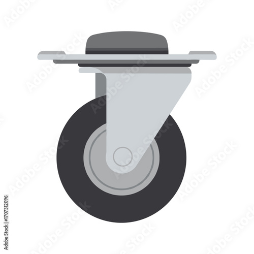 Heavy-duty swivel caster wheel with gray mounting plate for industrial use – flat illustration