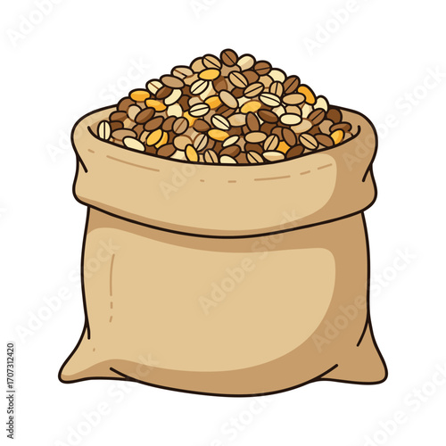 Burlap sack of mixed grains – flat illustration