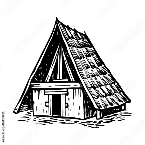 A sketchy style illustration representing hut