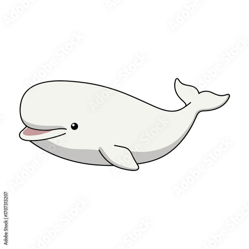Cartoon beluga whale illustration with happy expression in minimalist style – flat illustration