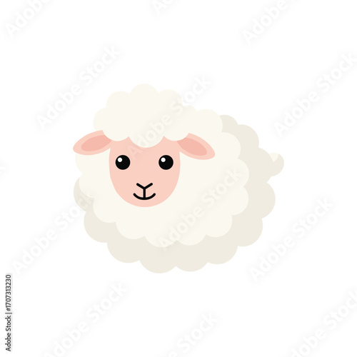 Cute cartoon sheep with fluffy wool and pink ears – flat illustration