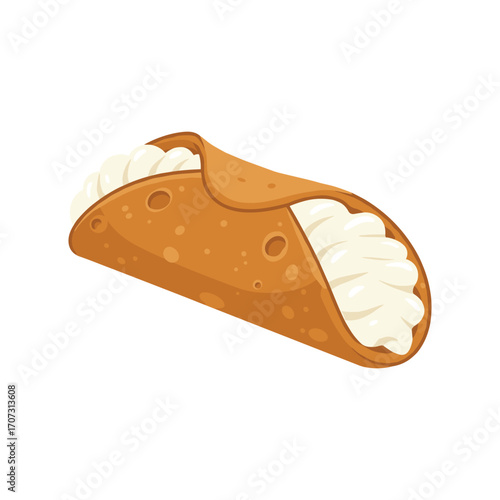 Delicious cannoli filled with creamy ricotta cheese with crispy shell – flat illustration