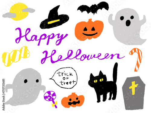 手描きあしらいセット　イラスト　ハロウィン　アイコン