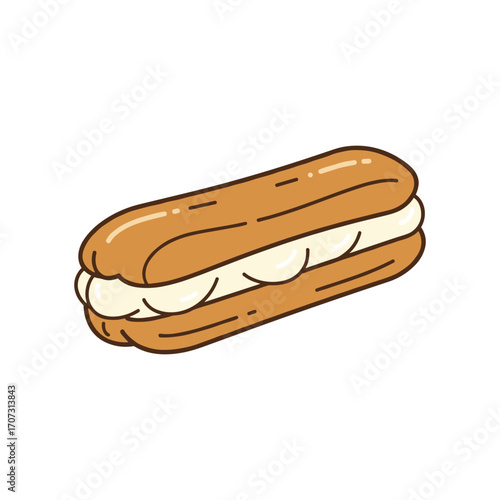 Chocolate eclair with cream filling illustration – flat illustration