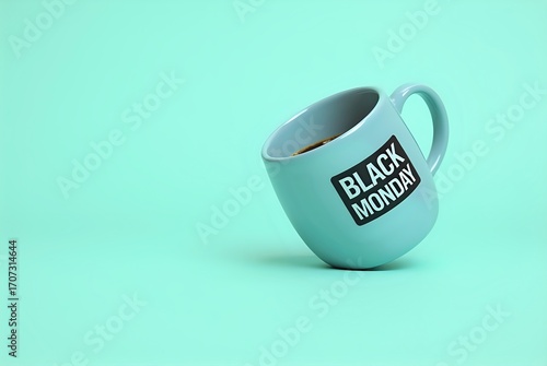 Black Monday Coffee Cup on Green Background with Shadow