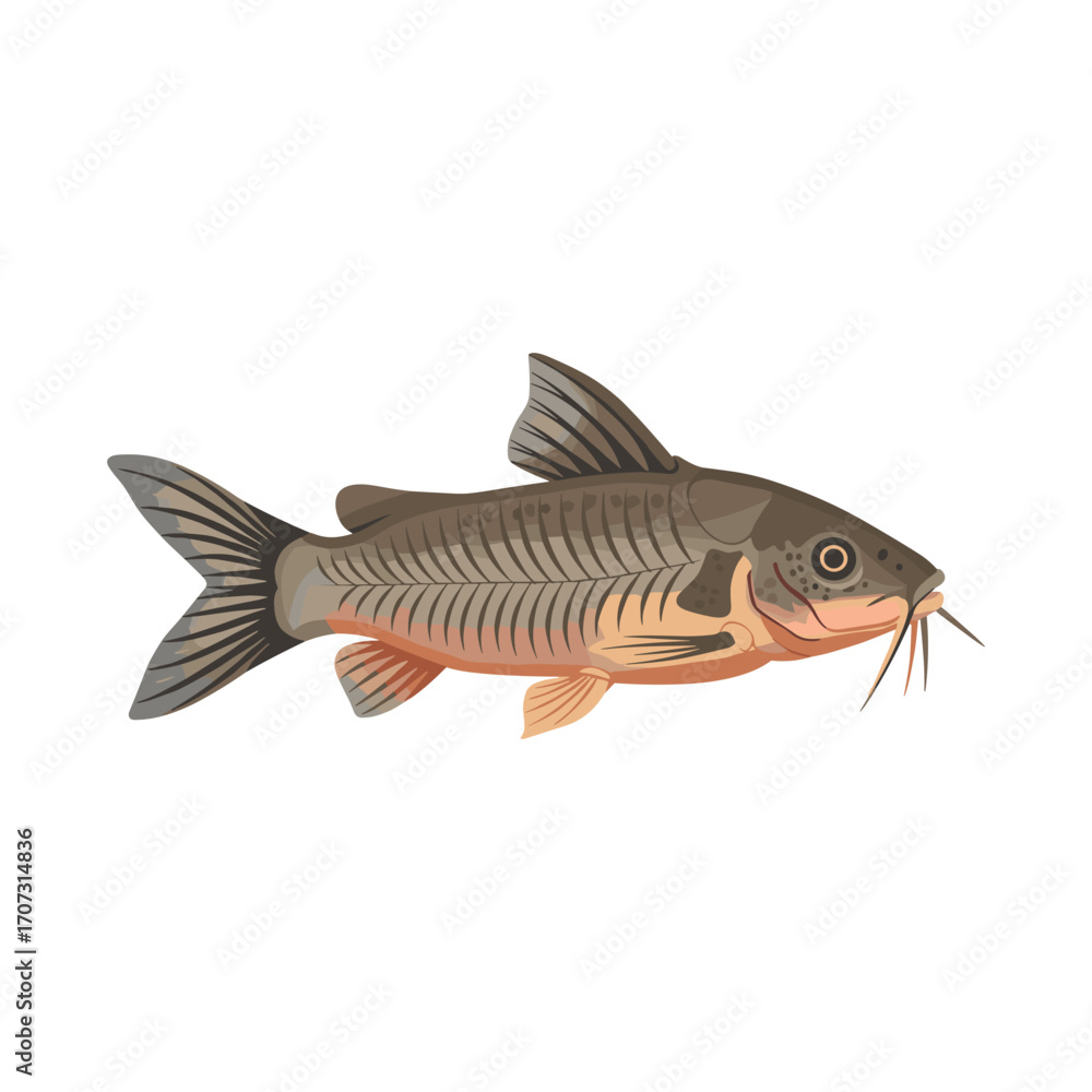 Obraz premium Detailed illustration of a corydoras catfish – flat illustration