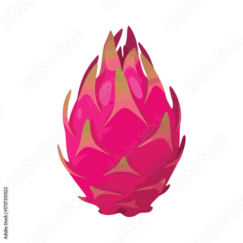 Vibrant pink dragon fruit with green tips – flat illustration