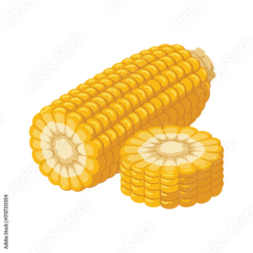 Isolated corn on the cob and sliced corn piece – flat illustration