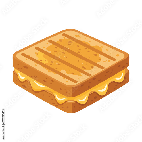 Grilled cheese sandwich with melted cheese and golden-brown toast – flat illustration