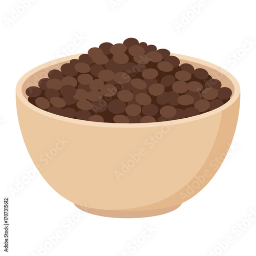 Brown lentils in beige bowl – flat illustration