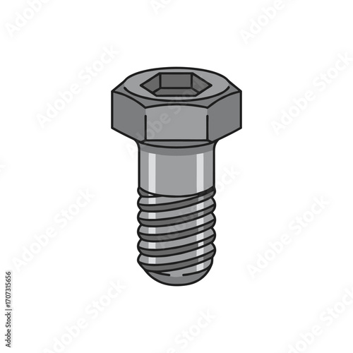 Hexagonal bolt illustration with threaded design – flat illustration