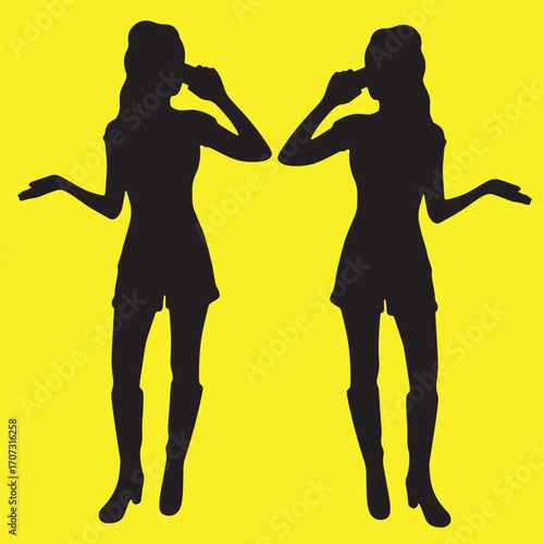 silhouette of a beautiful girl is talking phone