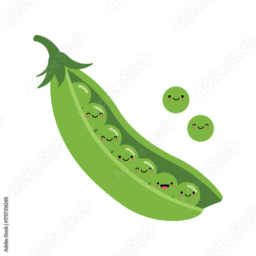 Cartoon peas in a pod with happy faces on a – flat illustration