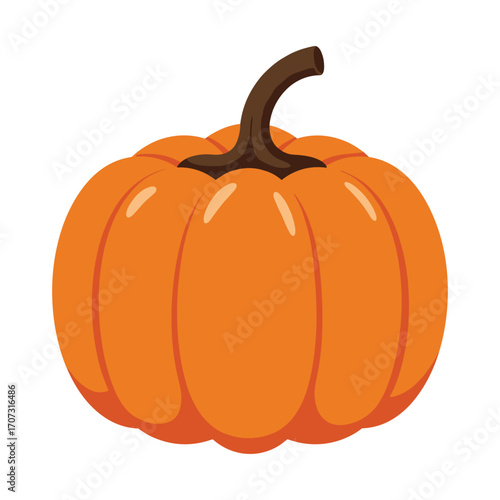 Bright orange pumpkin with brown stem – flat illustration