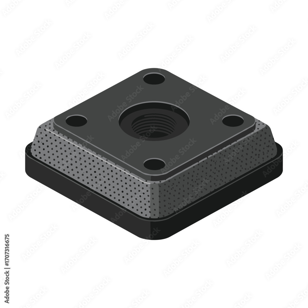 Obraz premium Industrial square base plate with perforated design and central threaded hole – flat illustration