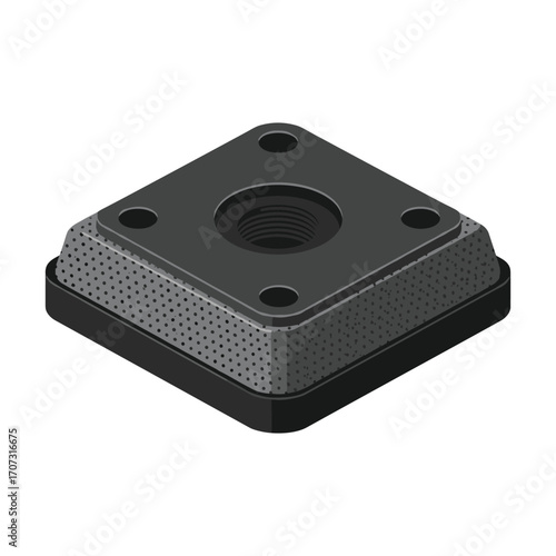 Industrial square base plate with perforated design and central threaded hole – flat illustration