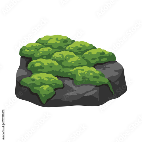 Cartoon moss-covered rock illustration – flat illustration
