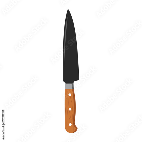 Sharp kitchen knife with wooden handle – flat illustration