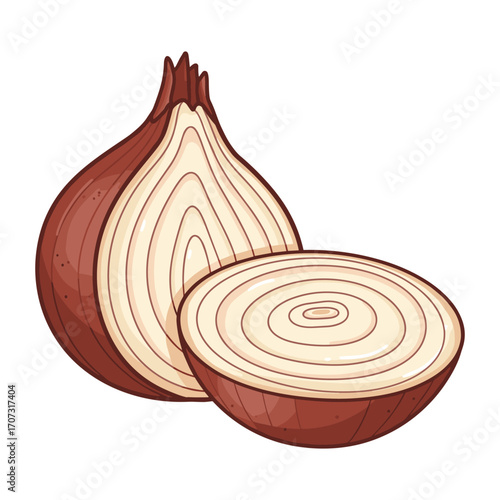 Whole and sliced onion illustration – flat illustration