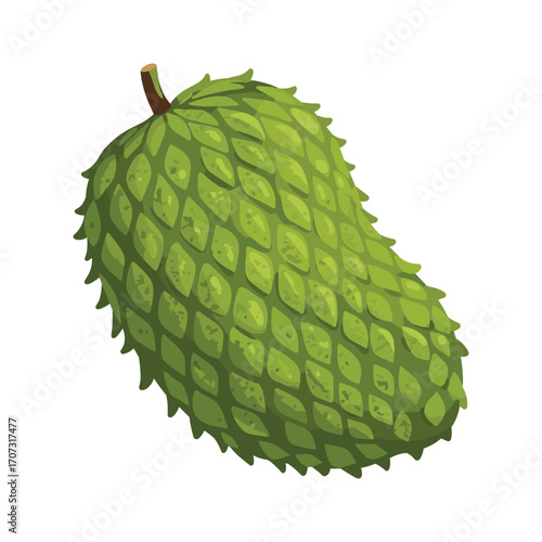 Vibrant green soursop: exotic tropical fruit with leafy texture and nutritional benefits – flat illustration