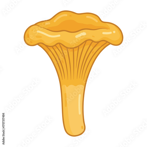 Cartoon chanterelle mushroom illustration with detailed texture and warm colors – flat illustration