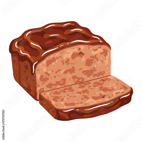 Sliced banana bread with rich texture – flat illustration