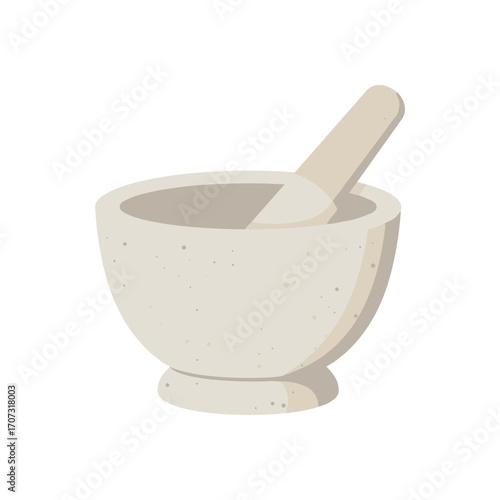 Vintage stone mortar and pestle – flat illustration