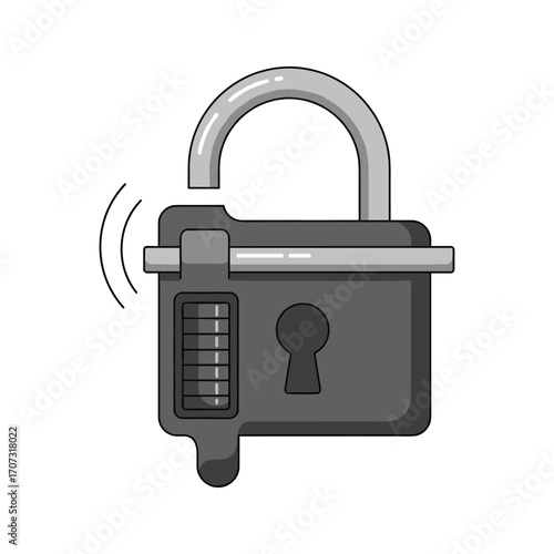 Animated padlock unlocking moment with moving shackle and vibration – flat illustration
