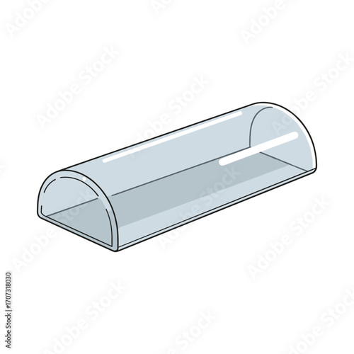 Transparent display case with half-cylinder design for product showcasing – flat illustration
