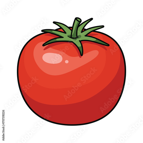 Vibrant red tomato with green stem – flat illustration