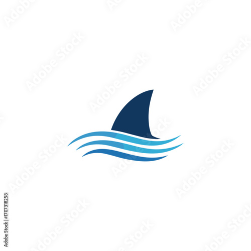 Abstract shark fin and waves logo design in blue and white colors – flat illustration