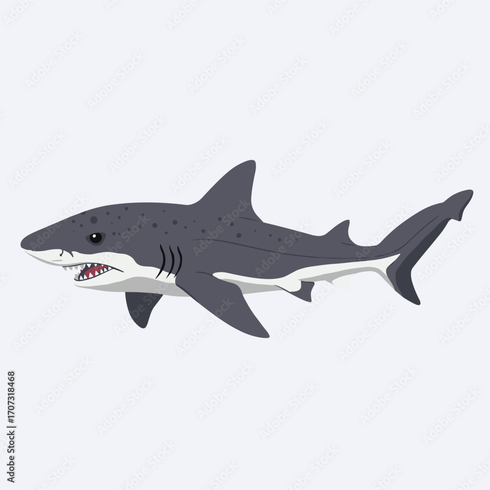 Obraz premium Detailed graphic of a great white shark in profile view – flat illustration