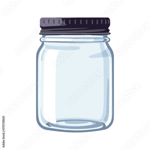 Empty glass jar with black lid – flat illustration