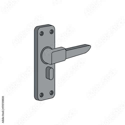 Gray metal door handle with lock – flat illustration