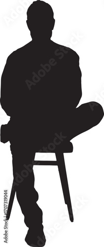 vector,silhouette of a front view of a man sitting on chair cross legged