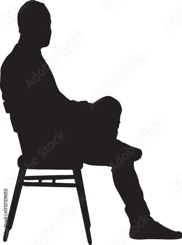vector,silhouette of side view of a man sitting on chair looking at camera