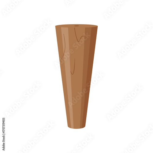Brown wooden cone-shaped object with texture – flat illustration