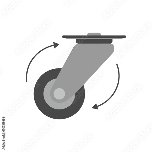 Gray swivel caster wheel with arrows indicating rotational direction – flat illustration